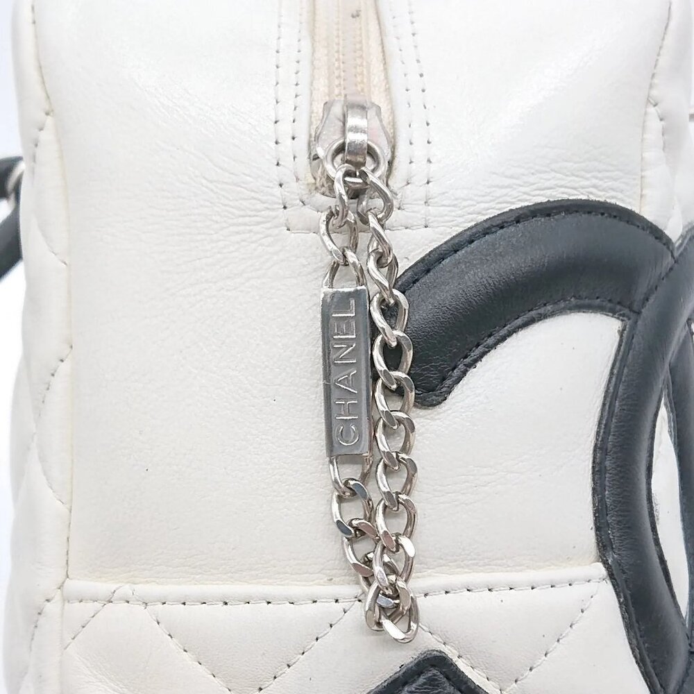 CHANEL Cambon Quilted Ligne Shoulder Bowling Bowler Bag Tote White - Picture 11 of 16